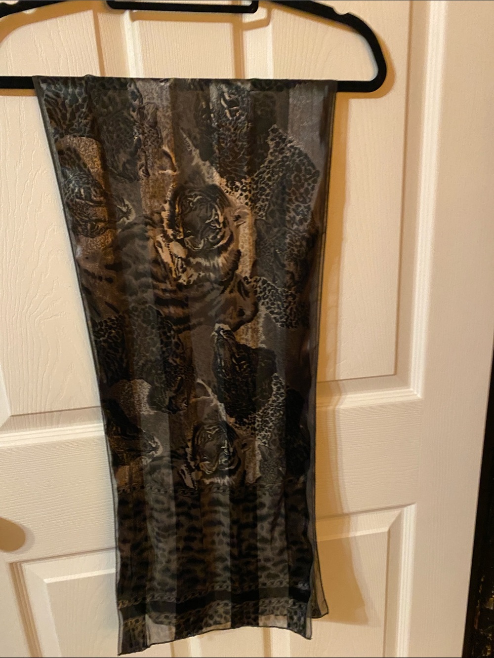 Sheer Animal-Print Wrap Scarf in Black and Gray